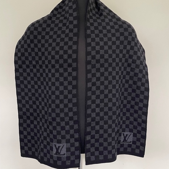 Louis Vuitton Scarf Damier Wool Black Gray Wrap - Picture 2 of 8
